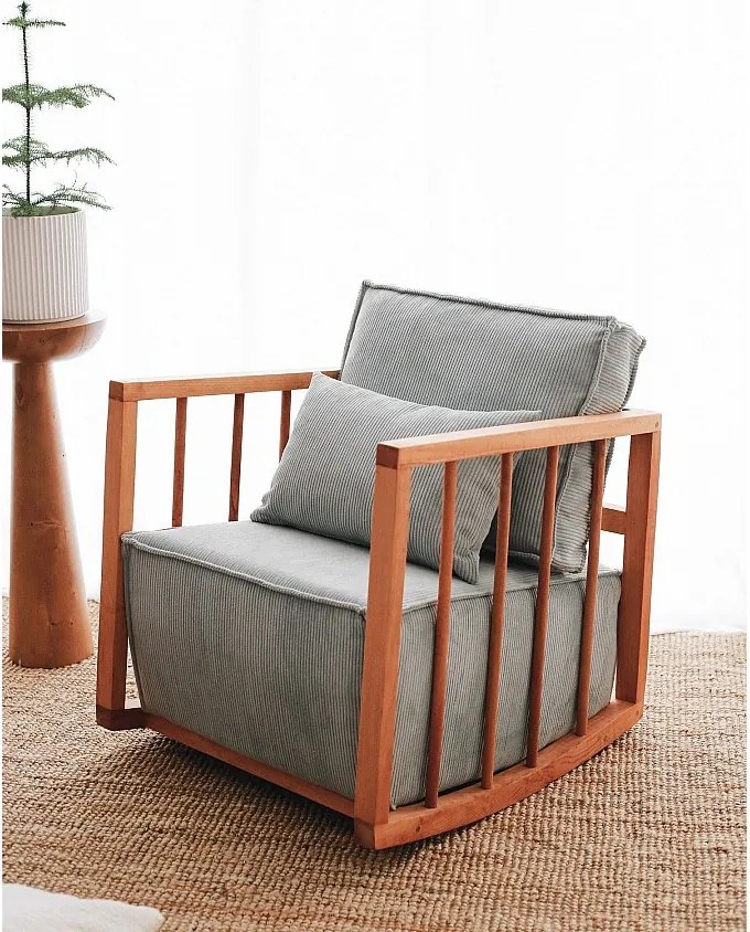 Elegancki fotel, tkanina w kolorze niebieskim, 65 cm szer. x 80 cm wys. x 71 cm gł. | Rama w 100% drewniana, wygodna głębokość siedziska | Idealny do salonu