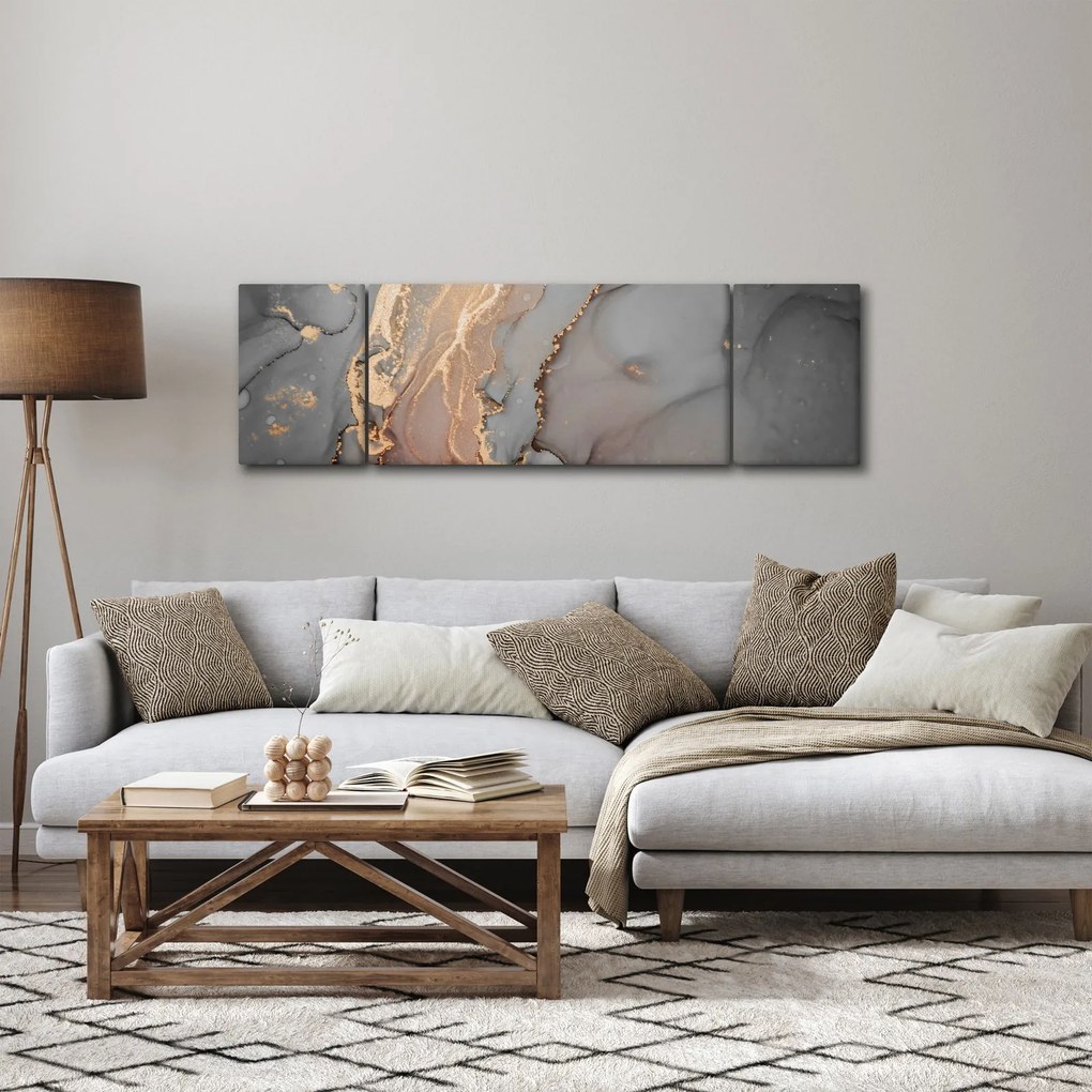 Obraz - Szaro - złoty marmur (170x50 cm)