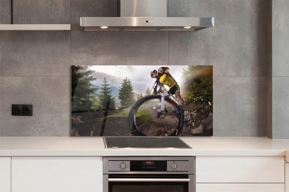 Panel szklany do Kuchni Rower w Górskiej Scenerii