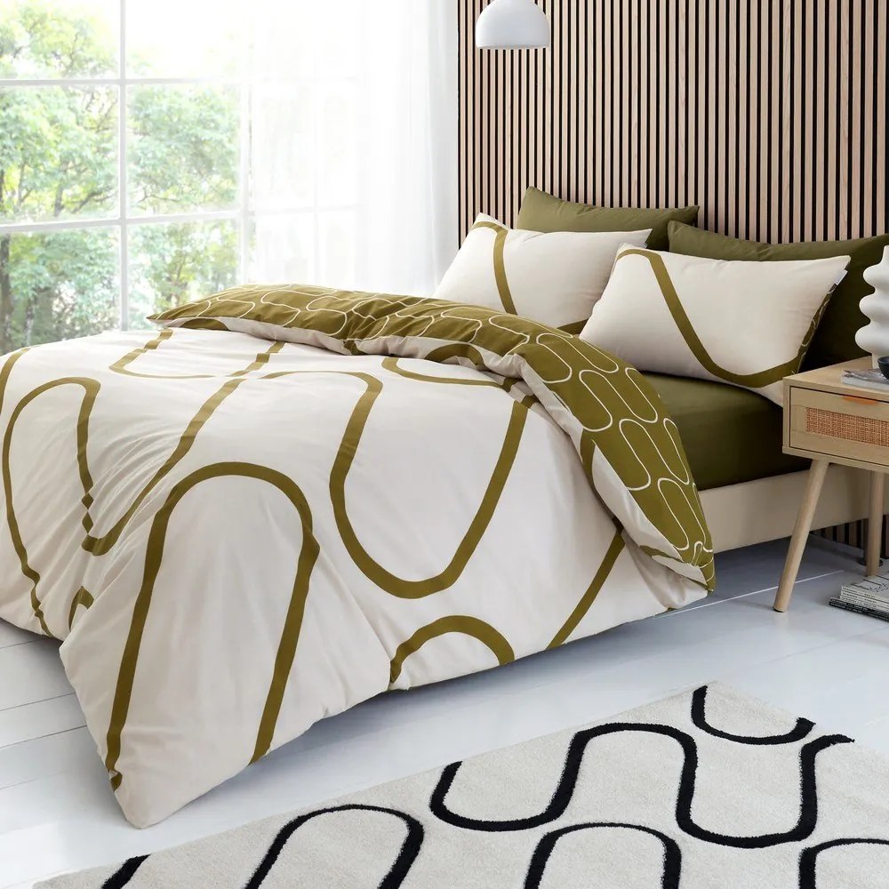 Pościel dwuosobowa w kolorze khaki/beżowa 230x220 cm Linear Curve – Catherine Lansfield
