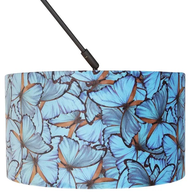 Lampa wisząca czarna z abażurem z aksamitu z motywem motyli ze złotem 35 cm - Blitz klasyczny/Antyczny Oswietlenie wewnetrzne