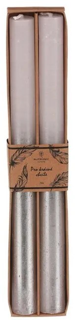 Zestaw świec stożkowych, białe/srebrne, 2 szt.,parafina