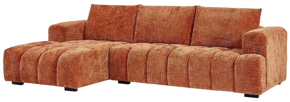 Kanapa narożna lewostronna z teksturowanej tkaniny terakota BENOLA