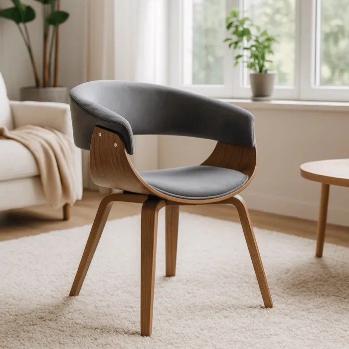 Krzesło Tapicerowane z Drewna Giętego Do Jadalni GARY Szare/Orzech Nowoczesne Loft