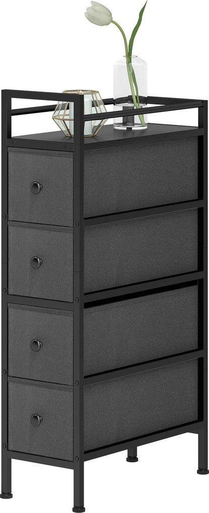 HOMCOM Komoda z 4 tkaninowymi szufladami Szafka do przechowywania ze stalową ramą, 20 cm x 43 cm x 81,5 cm, Czarny | Aosom PL