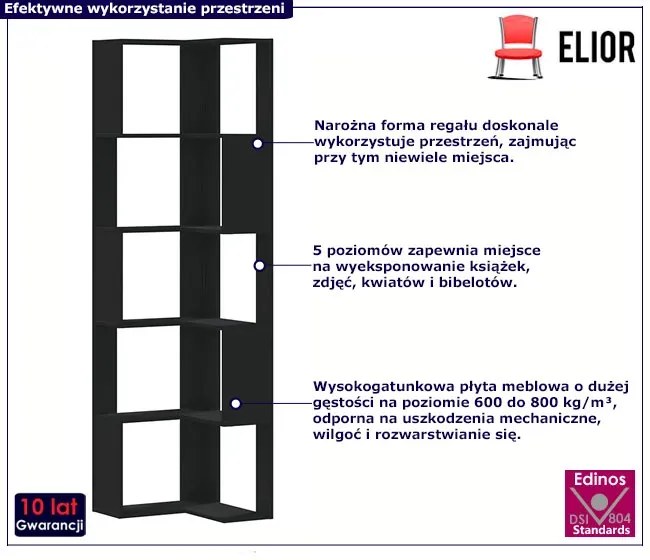 Czarny otwarty regał narożny 5-poziomowy Orion 30X