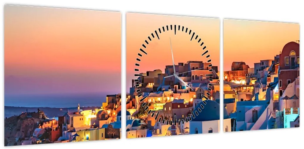 Obraz - Santorini o zmierzchu (z zegarem) (90x30 cm)