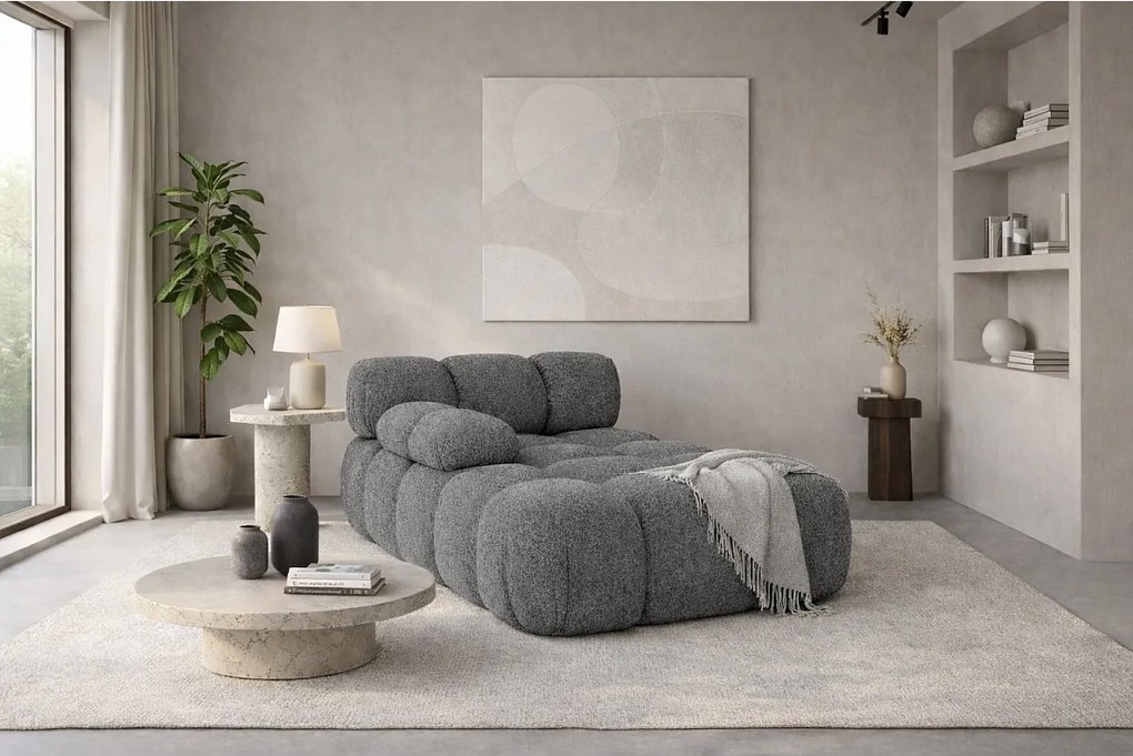 Szezlong modułowy, tkanina bukla Abriamo, Ciemnoszary, Lewy, Selia