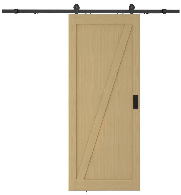 Drzwi przesuwne naścienne z drewna i MDF - Naturalny jasny - wys. 205 x szer. 63 cm - BALERMA