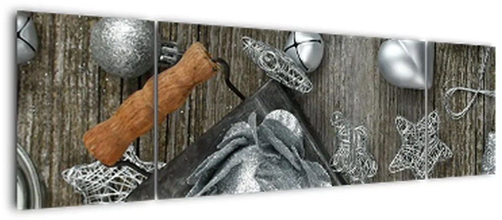 Obraz - srebrne ozdoby świąteczne (170x50 cm)