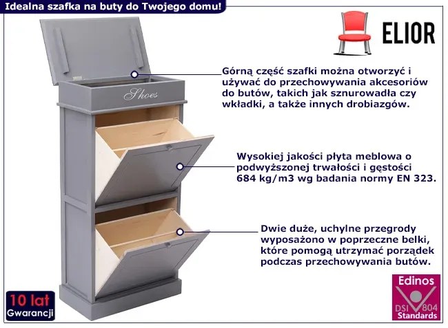 Szara klasyczna szafka na buty - Kristor