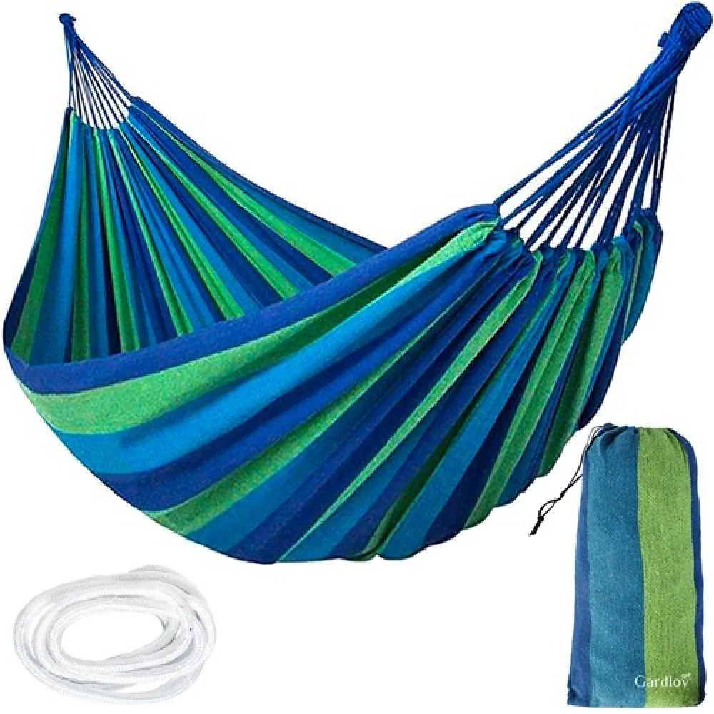 Niebiesko-zielony hamak HAMMOCK dla 2 osób 200x150 cm
