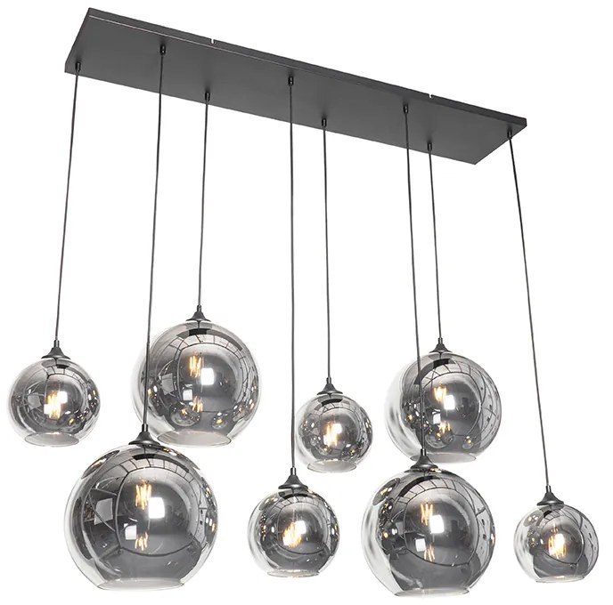 Lampa wisząca art deco czarna z przydymionym szkłem 8-świateł - Sandra ArtDeco Oswietlenie wewnetrzne