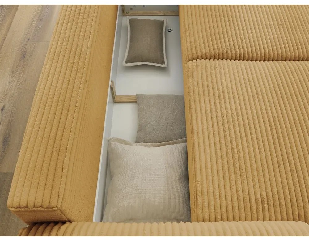 Musztardowa sztruksowa rozkładana sofa 257 cm Lucien – Bobochic Paris