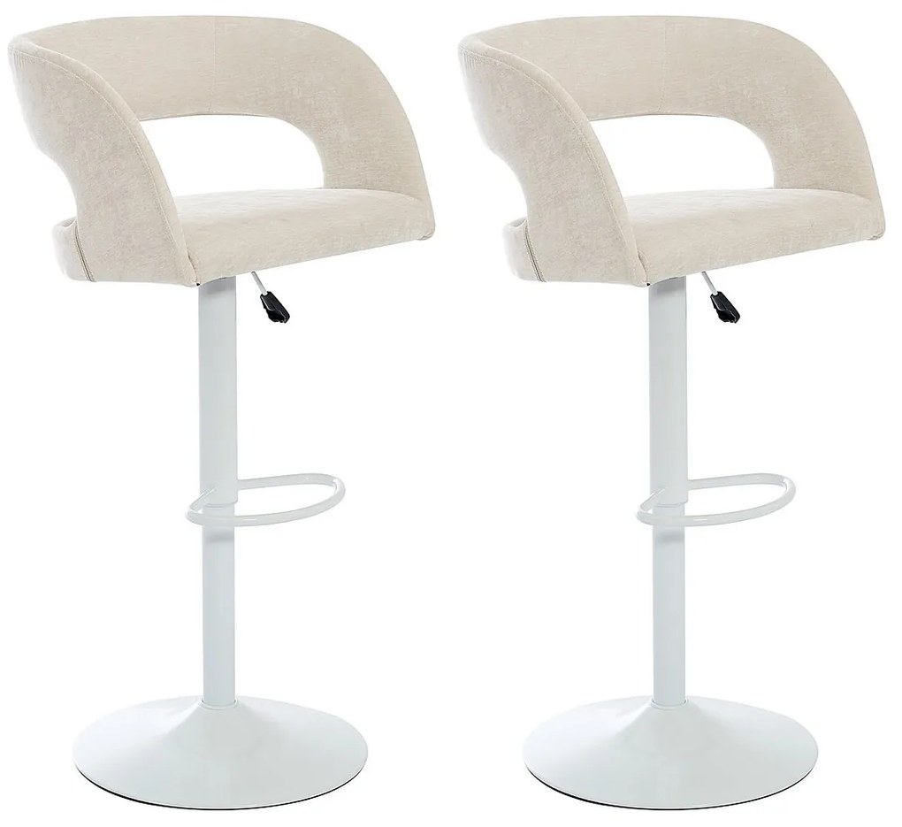 Zestaw 2 stołków barowych z tkaniny i białego metalu - Regulowana wysokość - Kremowy - LAJUNIA