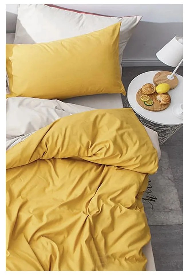 Żółto-kremowa bawełniana pościel dwuosobowa z prześcieradłem 200x220 cm – Mila Home