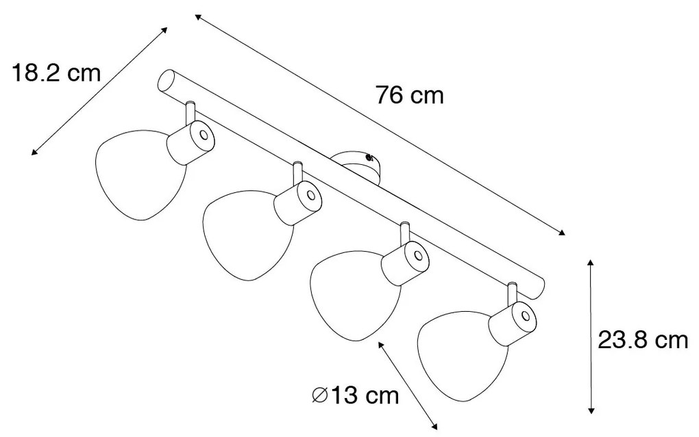 Rustykalny reflektor czarny z drewnem 4-światła - Flint