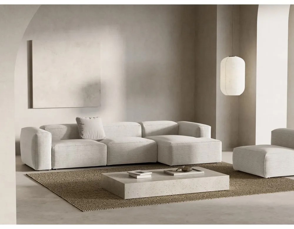 Beżowy sztruksowy narożnik (prawostronny/z szezlongiem) Bergano – Cosmopolitan Design