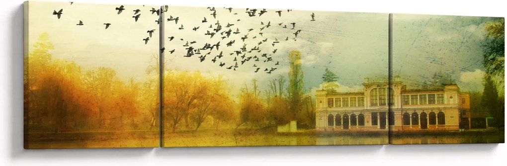 Obraz namalowanego krajobrazu z rezydencją (170x50 cm)
