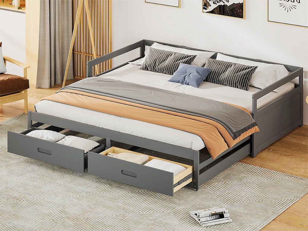 Łóżko piętrowe z drewna sosnowego - z szufladami - 90/180x200cm - Szare