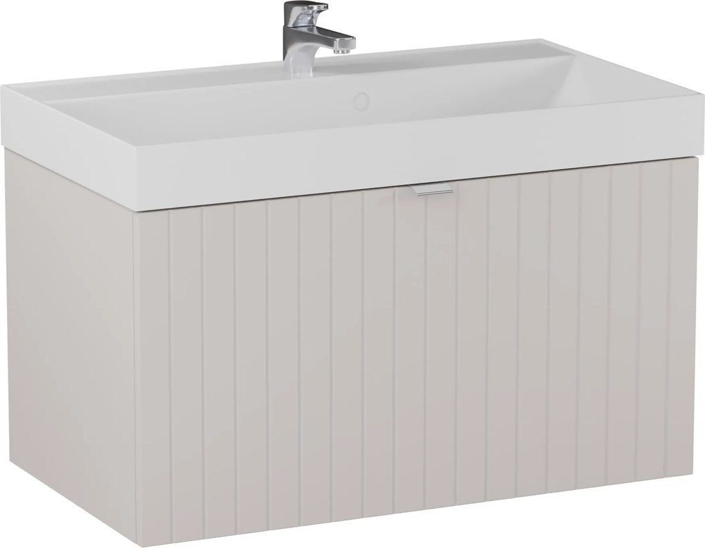 Szafka łazienkowa wisząca kaszmir lamelowy front 80 x 45 cm z umywalką z otworem CUSCO