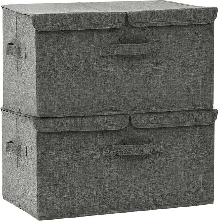 Składane pojemniki na ubrania z tkaniny z 2 przegrodami, zestaw 2 sztuk, kolor antracytowy