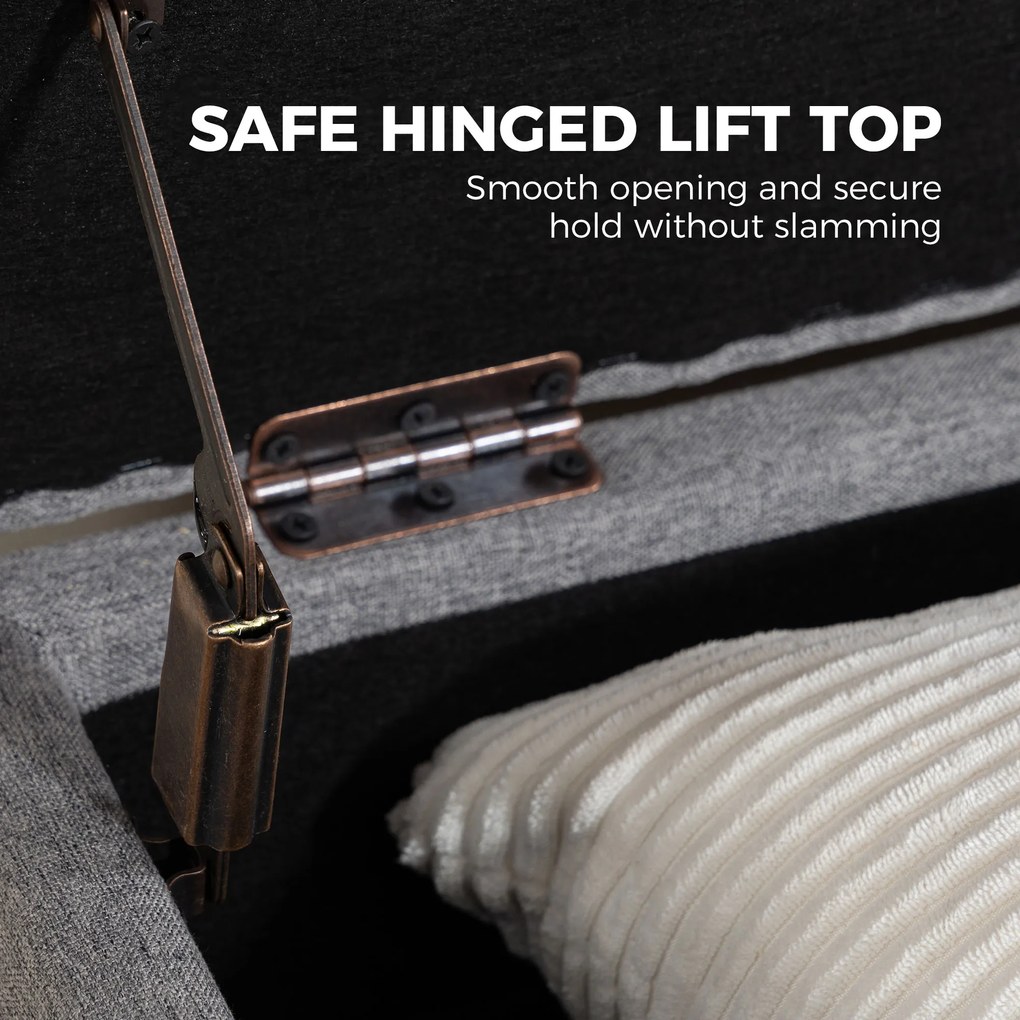 HOMCOM Skrzynia z tkaniny lnianej, ławka z 2 schowkami, składanymi klapami i ekstra grubą poduszką, 117 x 50 x 44 cm | Aosom PL