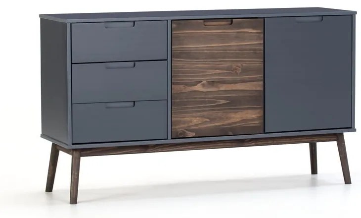 Antracytowa/ciemnobrązowa niska komoda z litego drewna sosnowego 140x80 cm Nussa – Marckeric