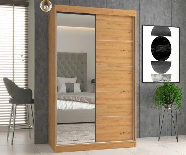 Szafa dwudrzwiowa przesuwna z lustrem 120 cm dąb artisan - Stoflis 10X