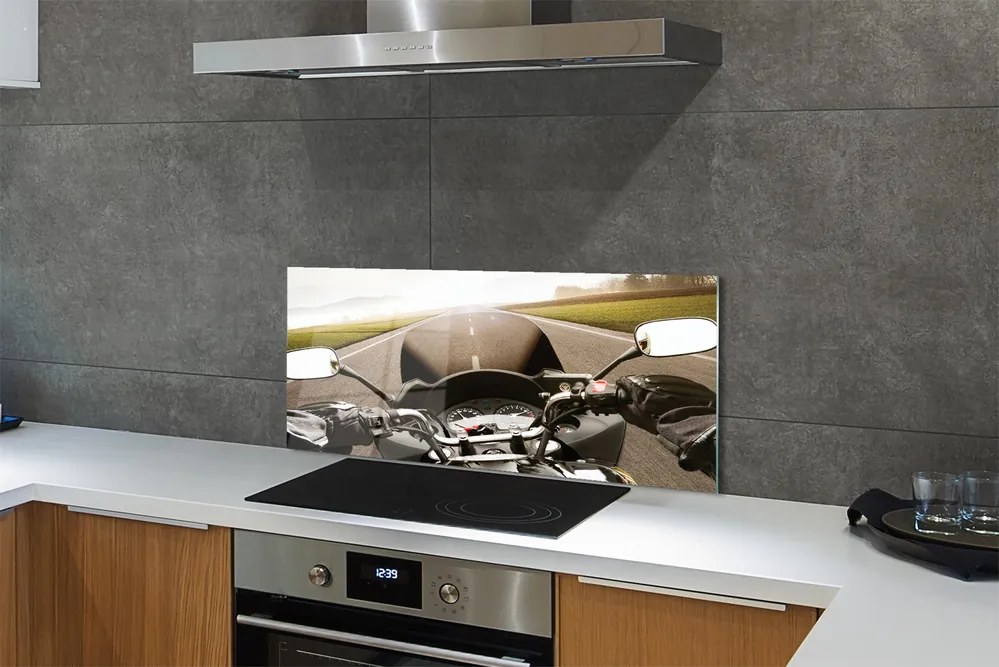 Szklany Panel Motocykl na tle Gór i Nieba