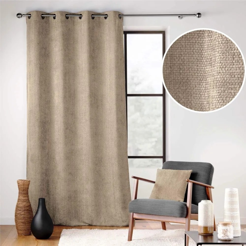 Jasnobrązowa zasłona z szenilu 140x260 cm Leo – douceur d'intérieur