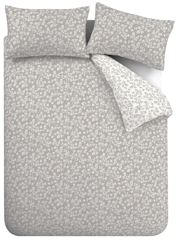 Szara flanelowa pościel dwuosobowa 200x200 cm Grace Floral Leaf – Catherine Lansfield