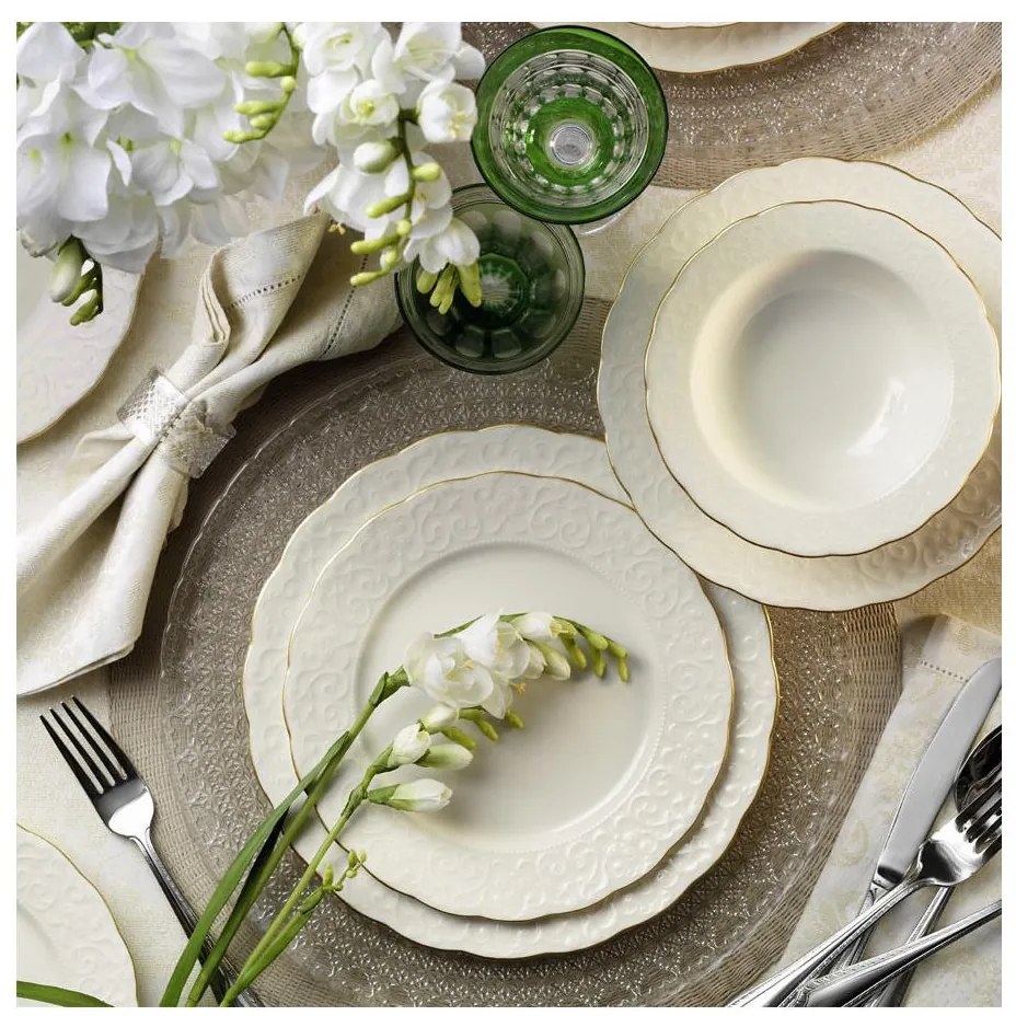 24-częściowy zestaw obiadowy, biały/złoty, porcelana