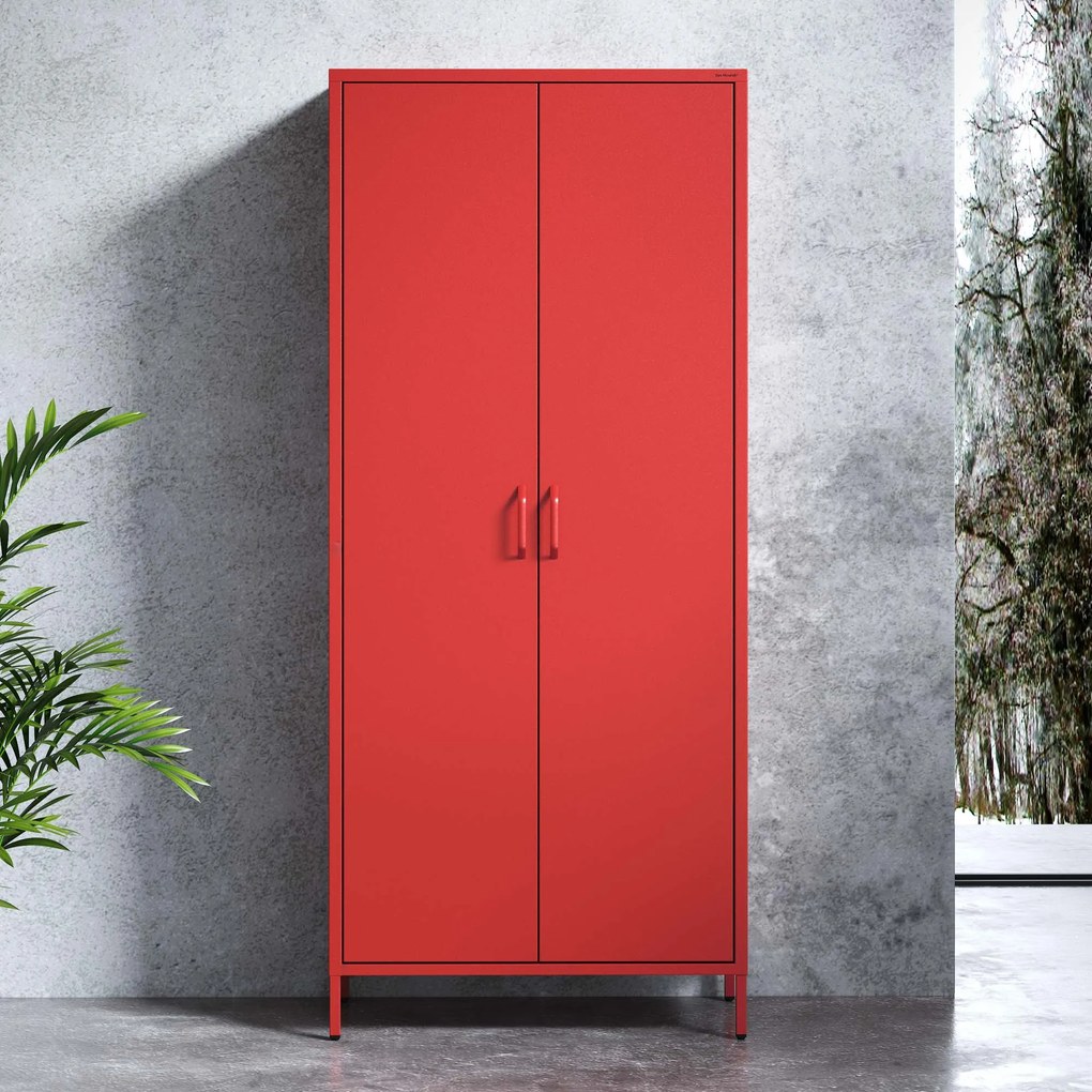 Szafa na ubrania metalowa loftowa na nóżkach czerwona, 800x1850x450 mm: FLAVIO