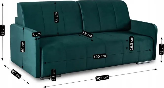 Sofa Rozkładana z Funkcją Spania IBIZA Dwuosobowa Zielona