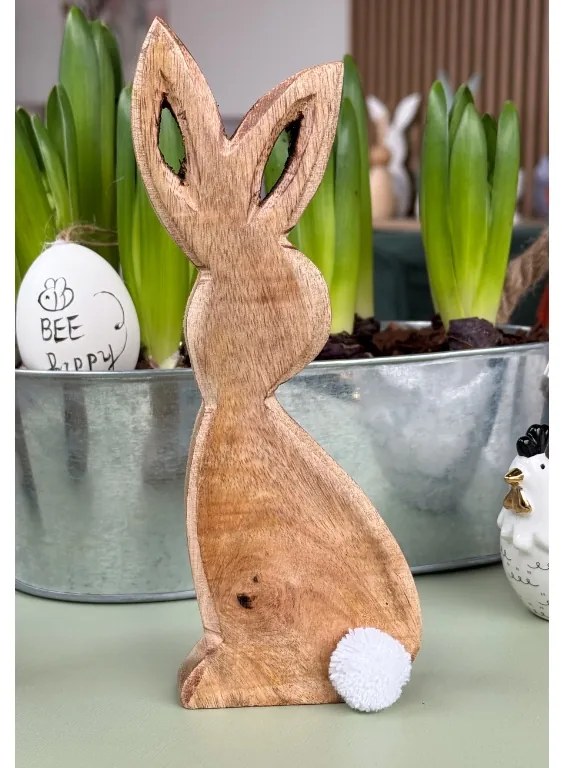 Wielkanocny zając z drewna mango BUNNY POM - różne rozmiary Wielkość: S