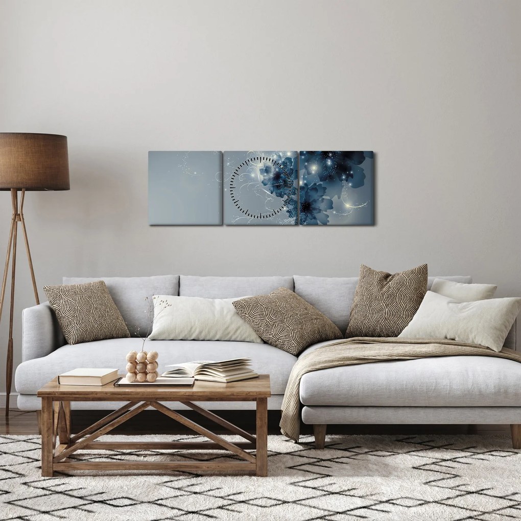 Obraz - Delikatne kwiaty (z zegarem) (90x30 cm)