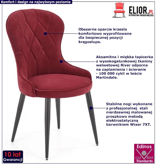 Bordowe stylowe krzesło do salonu K4-G11
