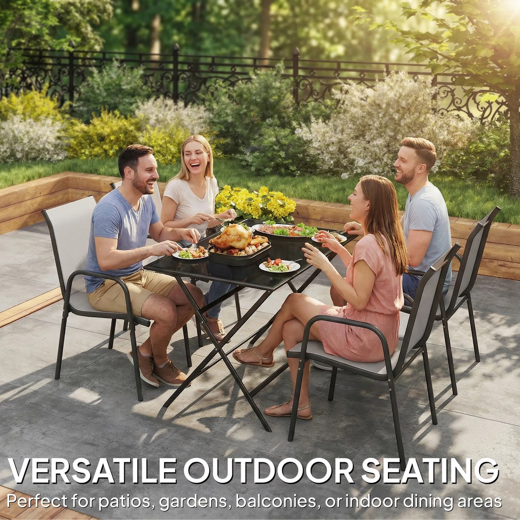 Outsunny Krzesła Ogrodowe 4 szt. – Sztaplowane Krzesła Tarasowe z Oddychającym Oparciem i Podłokietnikami, Maks. Obciążenie 120 kg | Aosom PL