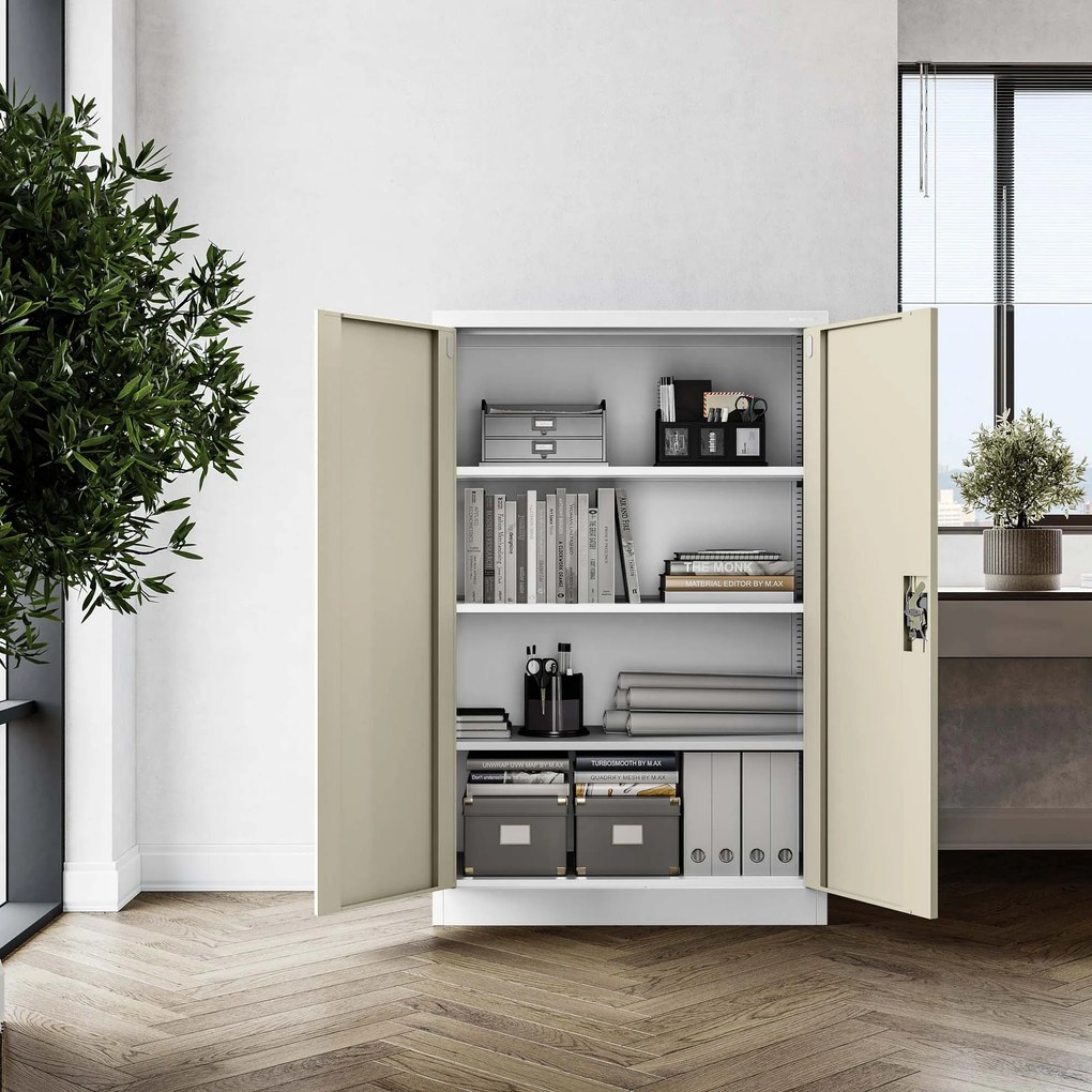 Szafa biurowa metalowa niska z 3 półkami biała/dąb sonoma, 900x1400x400 mm: KEVIN Eco Design