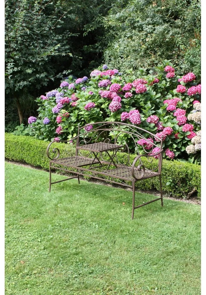 Brązowa metalowa ławka ogrodowa Saket – Garden Pleasure