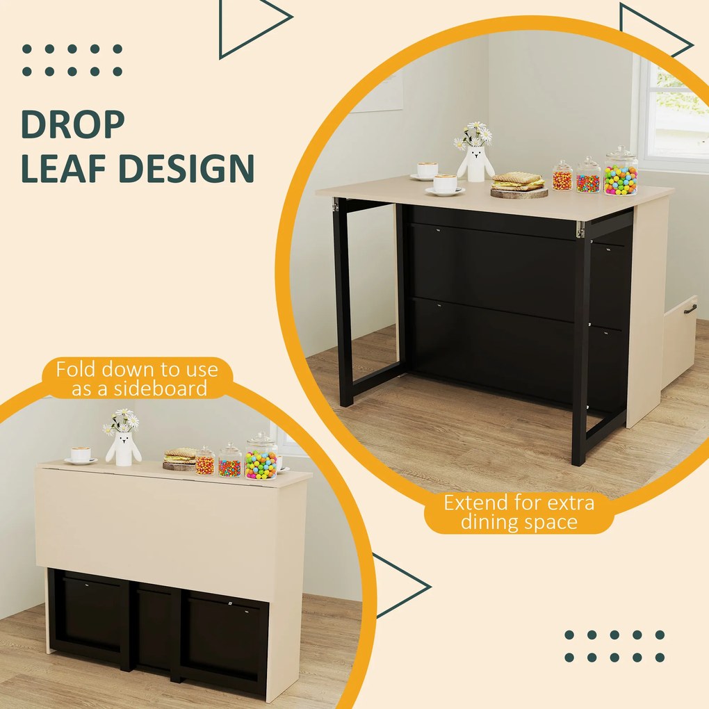 HOMCOM 3-cz. Zestaw Barowy, Bartisch ze Składanym Blatem, 2 Stołki Barowe, 6 Schowków, Czarny+Dąb, 116 x 70 x 89,5 cm