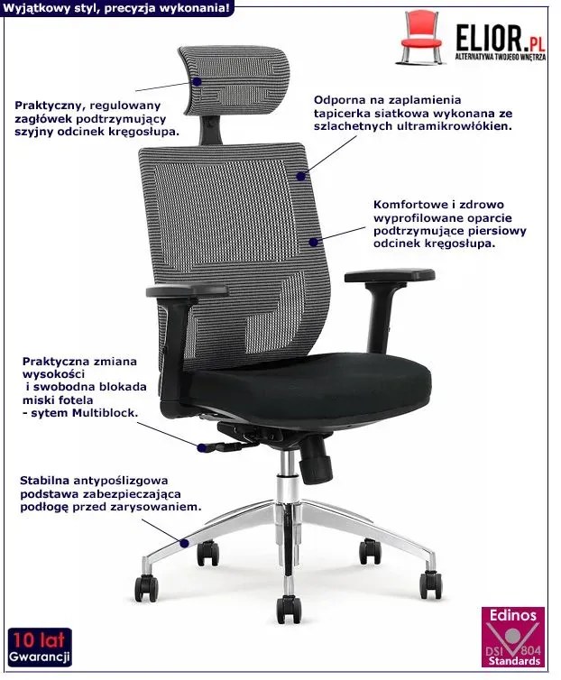 Szaro Obrotowy Czarny Ergonomiczny Fotel Biurowy Z Systemem Multiblock S4-P60