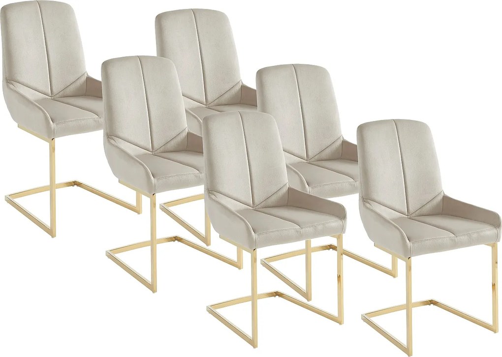 Zestaw 6 krzeseł z weluru i złotego metalu - Beżowy - BERLONA