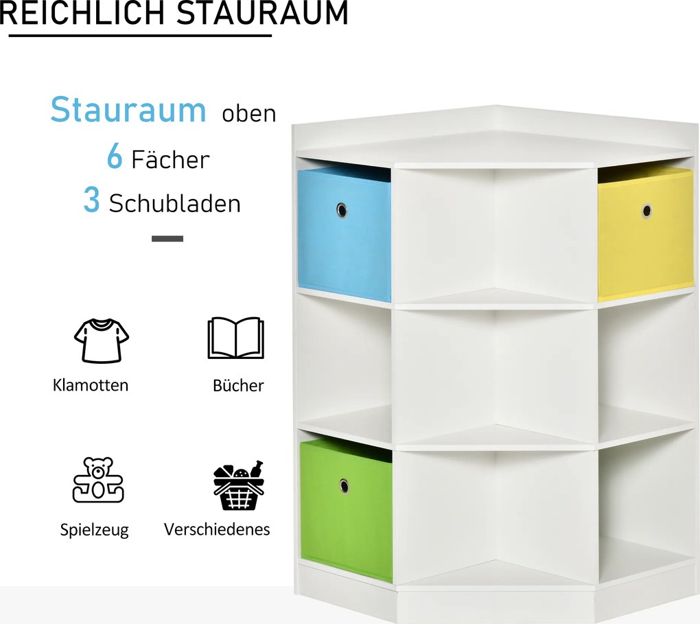 HOMCOM Regał do przechowywania dla dzieci z 3 szufladami z włókniny, MDF, zabezpieczenie przed przewróceniem, biały