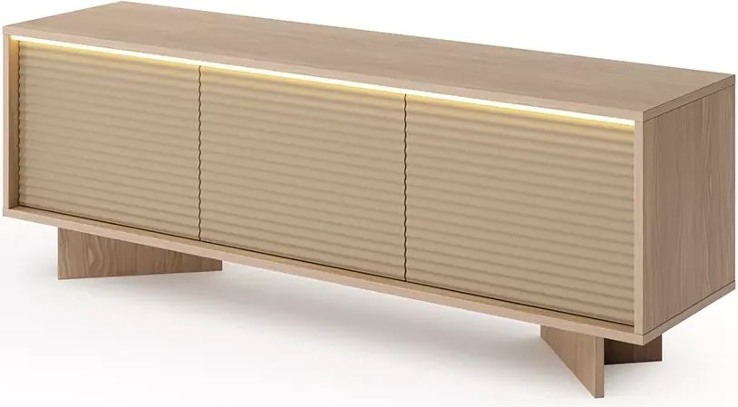 Szafka RTV Parsja 3D 150 cm – nowoczesna szafka pod telewizor, ryflowane fronty, LED, bolivar/cappuccino