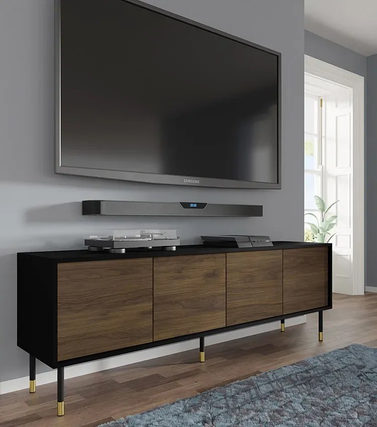 Frezowana szafka pod TV czarny + dąb catania M8-S99