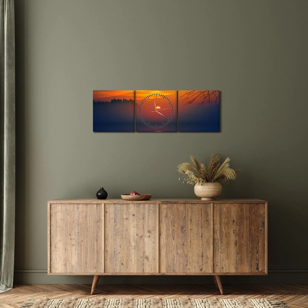 Obraz mostu o zachodzie słońca (z zegarem) (90x30 cm)