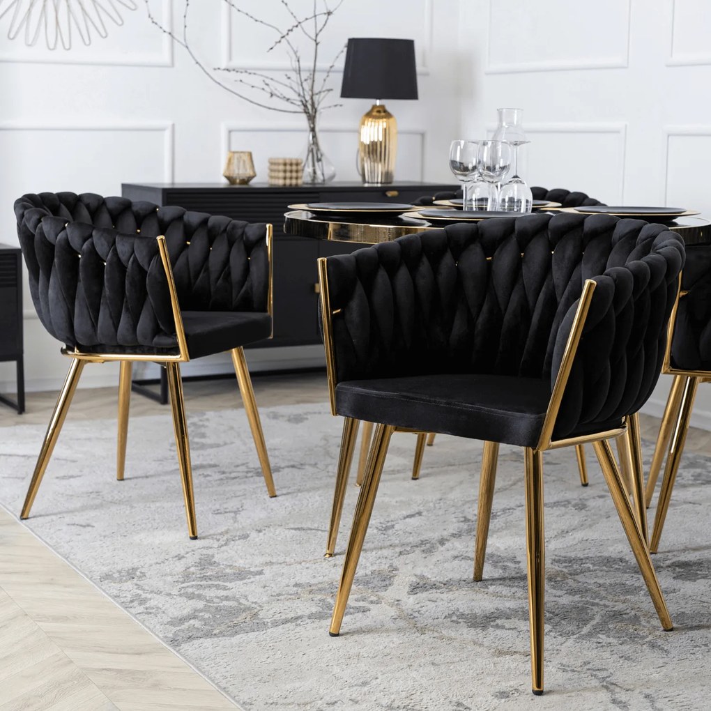 Krzesło Tapicerowane Plecione do Salonu CAPI Czarne Welurowe do Toaletki Nowoczesne Glamour