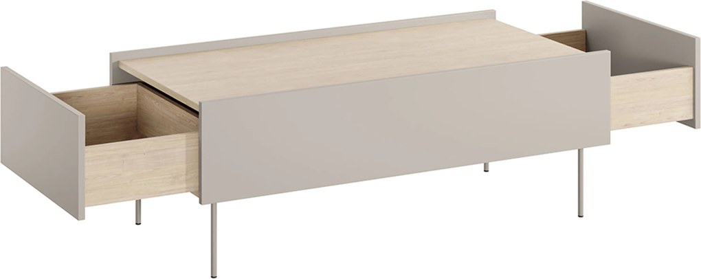 Stolik kawowy Desin 120 cm z szufladami - kaszmir / dąb nagano